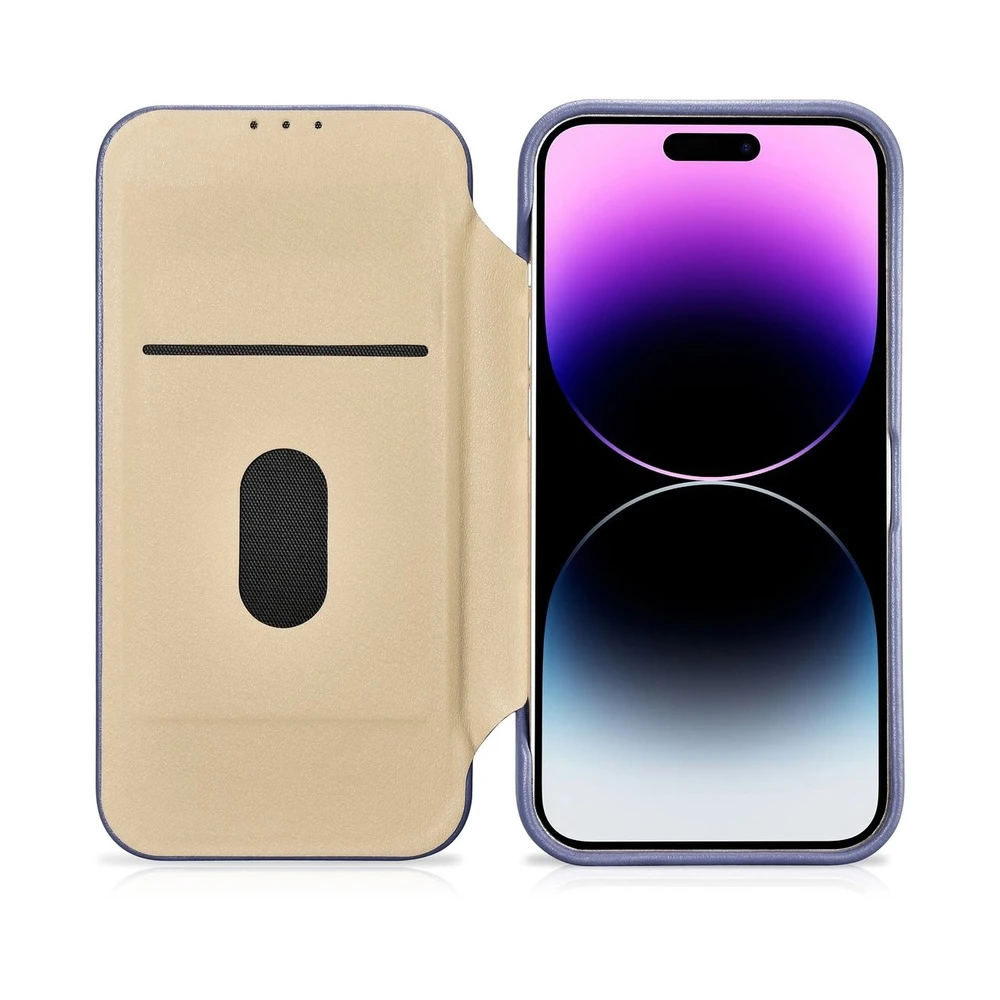 iCarer CE Premium Leather Apple iPhone 14 Pro Magnetic atverčiamas Leather MagSafe Light dėklas telefonui violetinės spalvos (WMI14220714-LP)