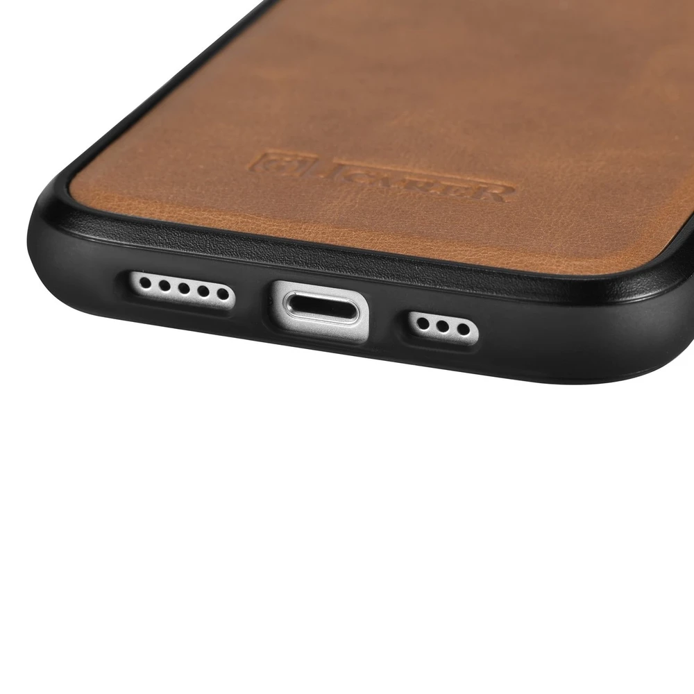 iCarer Leather Oil Wax covered with natural leather Apple iPhone 14 dėklas telefonui rudos spalvos (WMI14220717-TN)
