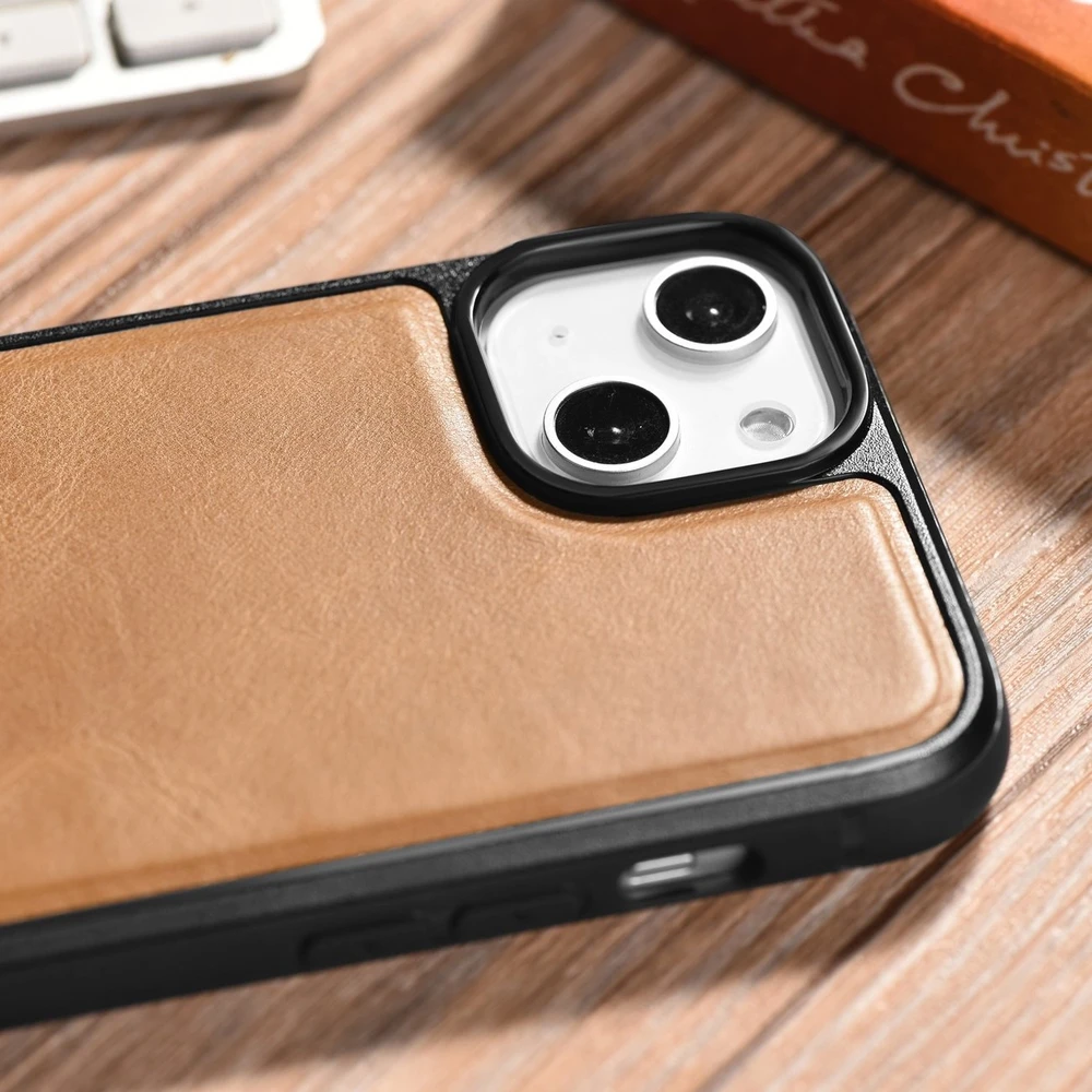 iCarer Leather Oil Wax covered with natural leather Apple iPhone 14 dėklas telefonui rudos spalvos (WMI14220717-TN)