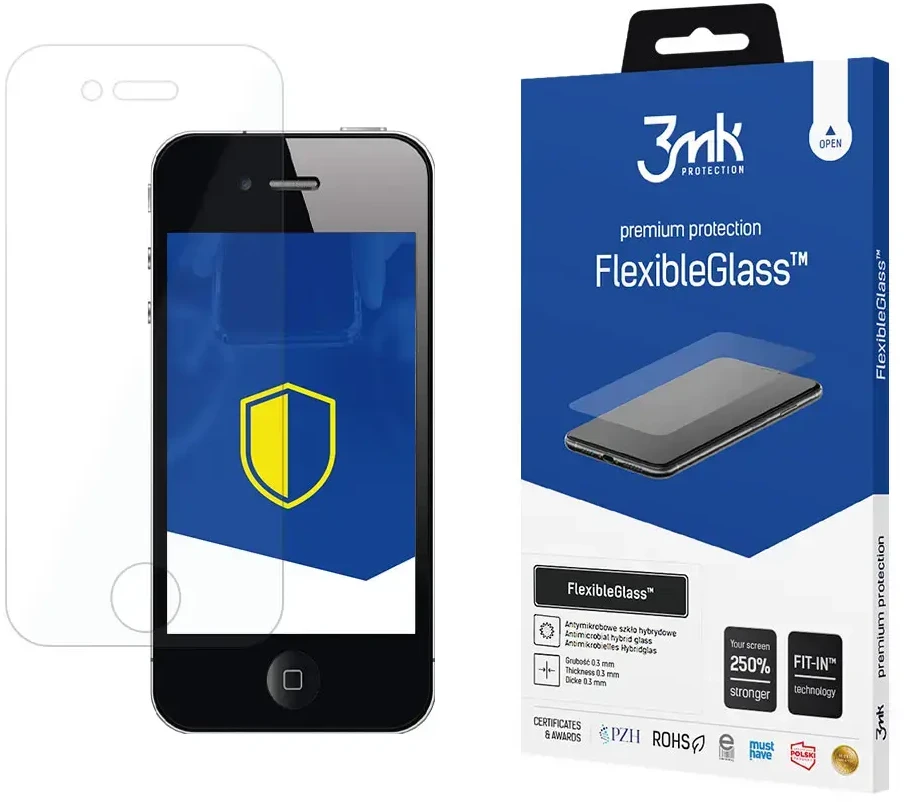 3MK FlexibleGlass ekrano apsauga, Apple, iPhone 4, hibridinis stiklas, skaidrus