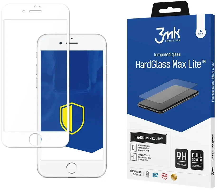 3MK HardGlass Max Lite ekrano apsauga, Apple, iPhone 7/8, grūdintas stiklas, skaidrus/Baltas