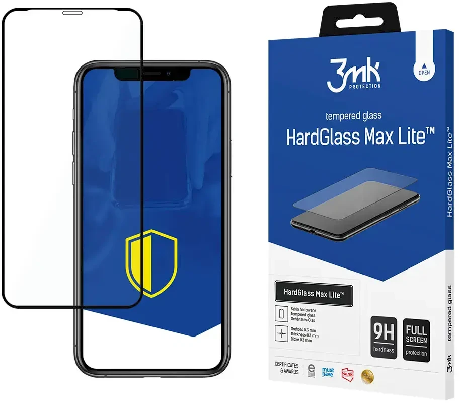 3MK HardGlass Max Lite ekrano apsauga, Apple, iPhone XR, grūdintas stiklas, skaidrus/Juodas