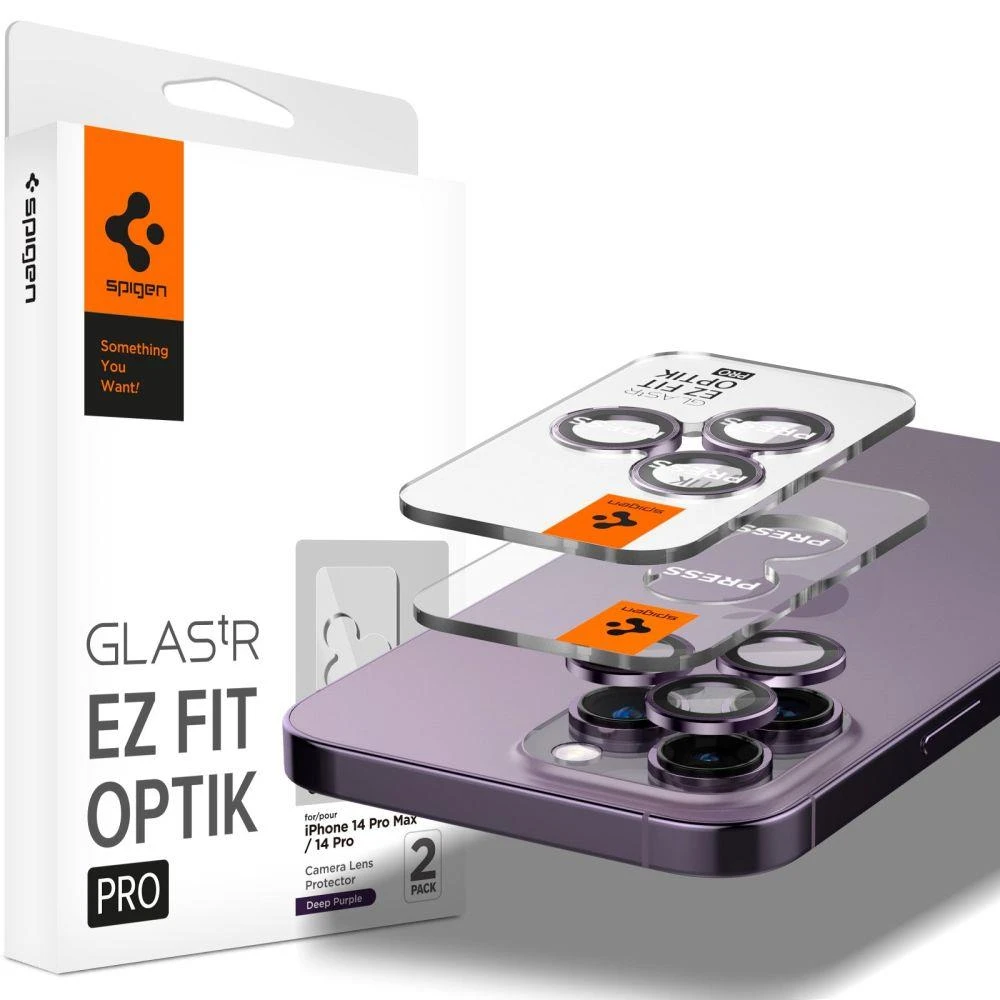 Spigen Glass EZ Fit Optik Pro 2 Pack, deep violetinė – Apple iPhone 14 Pro/Apple iPhone 14 Pro Max