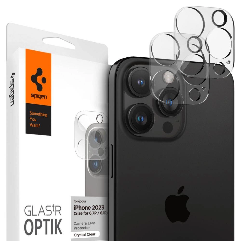 Kameros apsauga Apple iPhone 14 Pro / 14 Pro Max / 15 Pro / 15 Pro Max Spigen Optik. TR ”EZ FIT” Camera Protector 2-pack Clear
