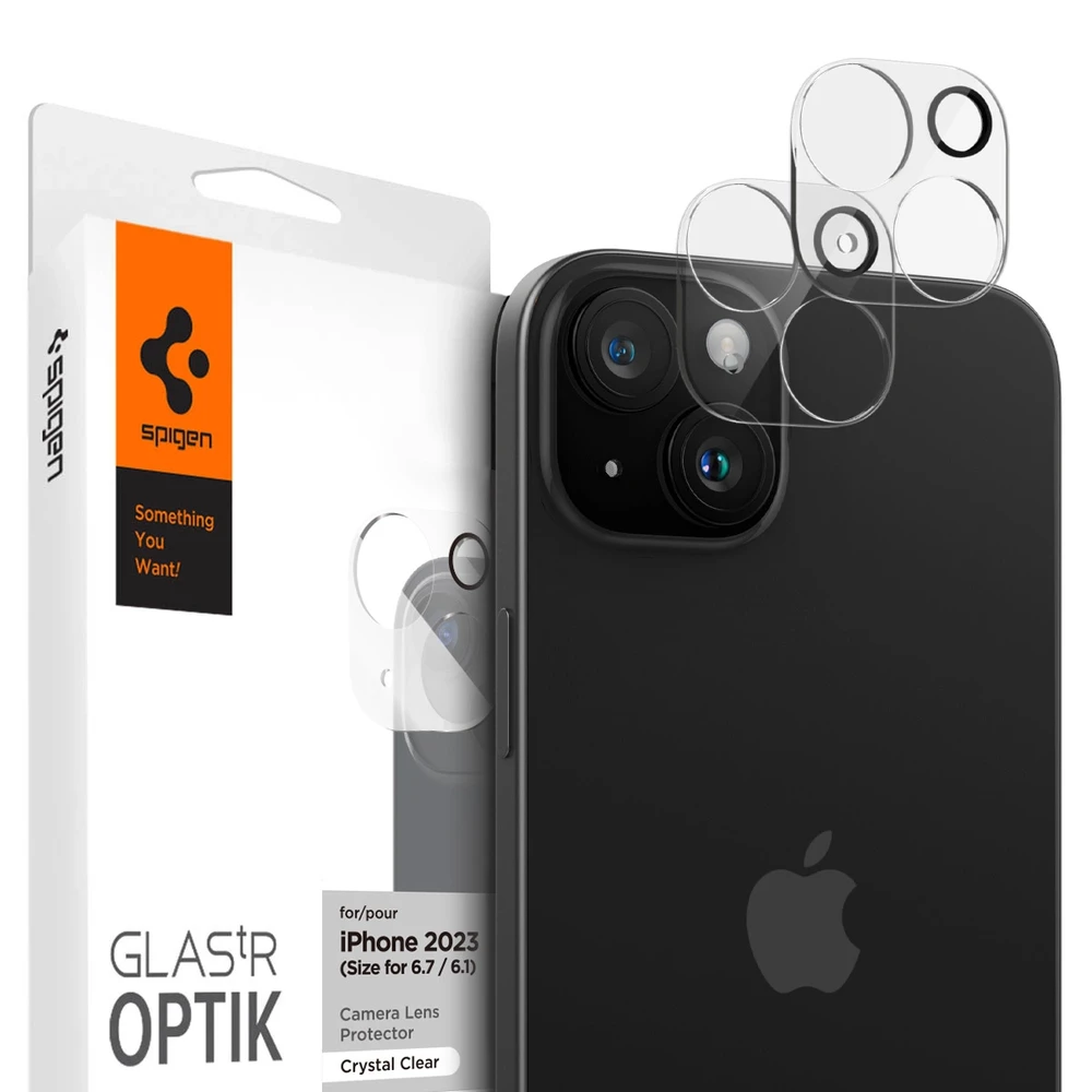 „Spigen Glass tR Optik“ 2 vnt., krištolo skaidrumo – „Apple iPhone 15/15 Plus/14/14 Plus“