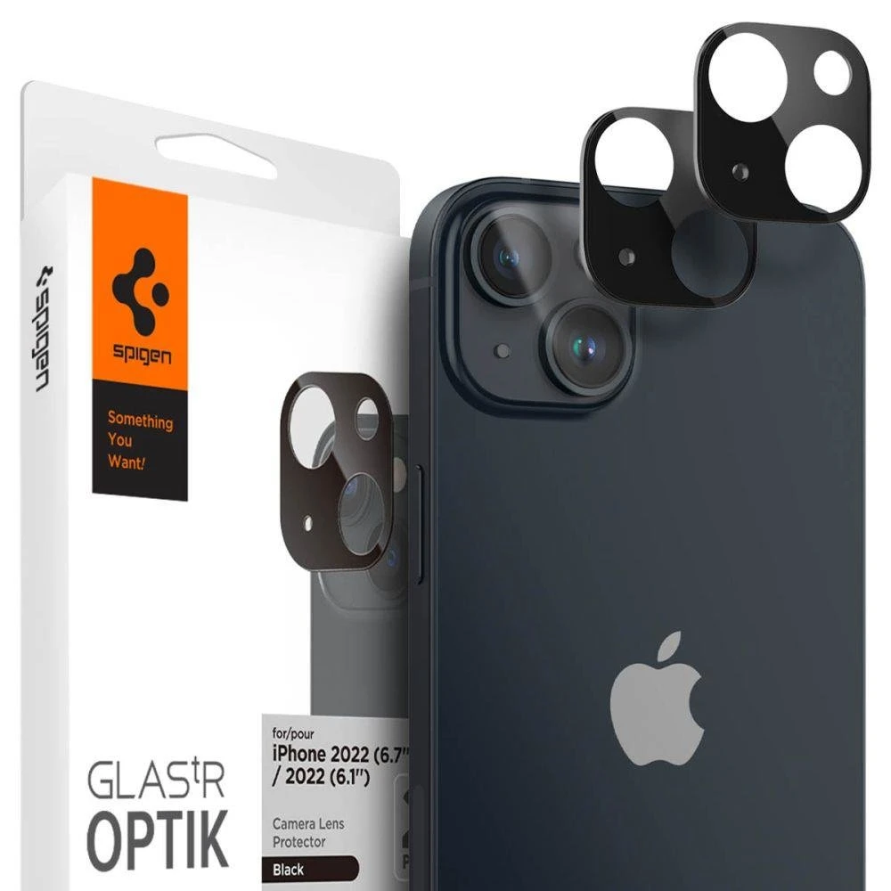Spigen Glass Optik 2 vnt., juodos spalvos - iPhone 14/iPhone 14 Plus