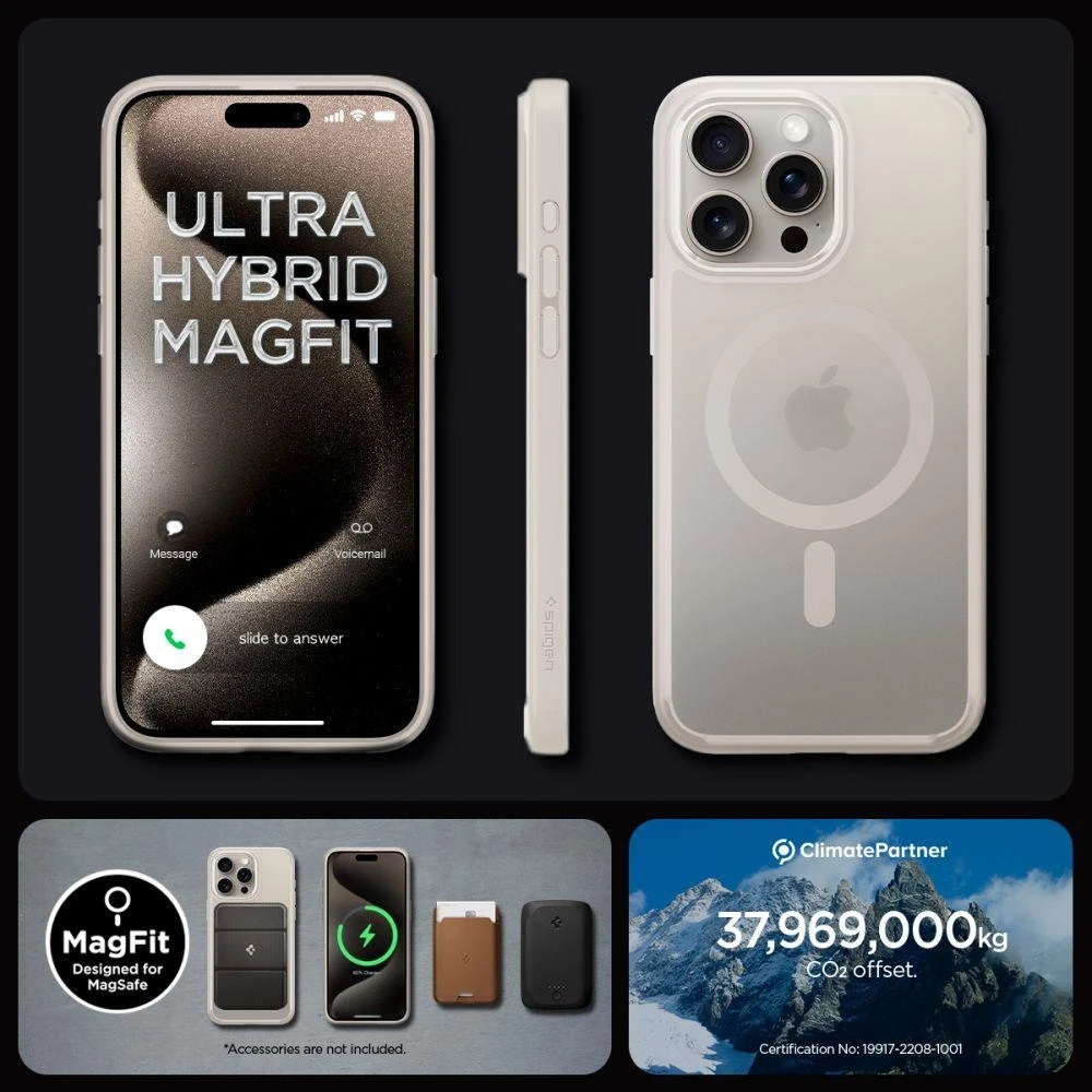 Spigen Ultra Hybrid (MagFit) dėklas skirtas Apple iPhone 15 Pro, spalva - Frost Natural Titanium