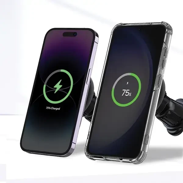 Araree Renergy AM15V automobilinis telefono laikiklis su belaidžiu 15W įkrovimu, skirtas oro ventiliacijai, suderinamas su MagSafe, juodas