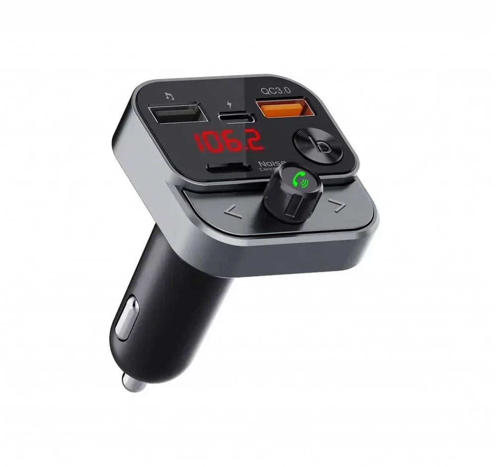ART transmiter FM bluetooth 5.0 + USB A QC3.0 + Typ C (total 30W) FM-84B juodas