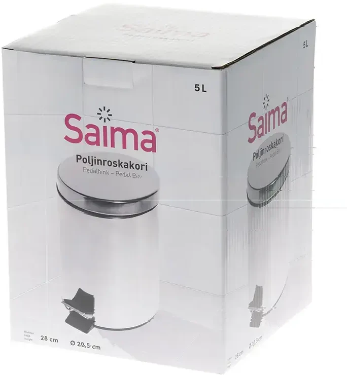 Šiukšlių dėžė SAIMA, su pedalu, 5 L, sidabro sp.