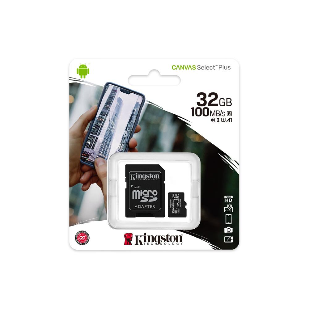 Atminties kortelė Kingston Canvas Select Plus UHS-I 32 GB Micro SDHC Flash atminties klasė 10 SD Adapteris