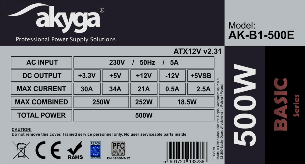 AKYGA 500W maitinimo blokas