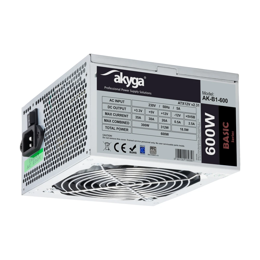 Akyga Basic ATX maitinimo šaltinis 600W AK-B1-600 Fan12cm P4 3xSATA PCI-E