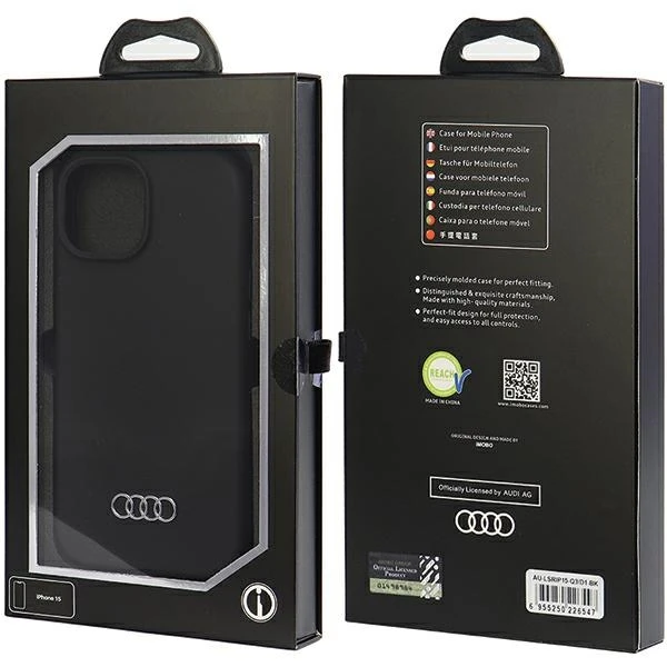 Apple iPhone 15 Audi silikoninis dėklas (AU-LSRIP15-Q3/D1-BK) juodos spalvos