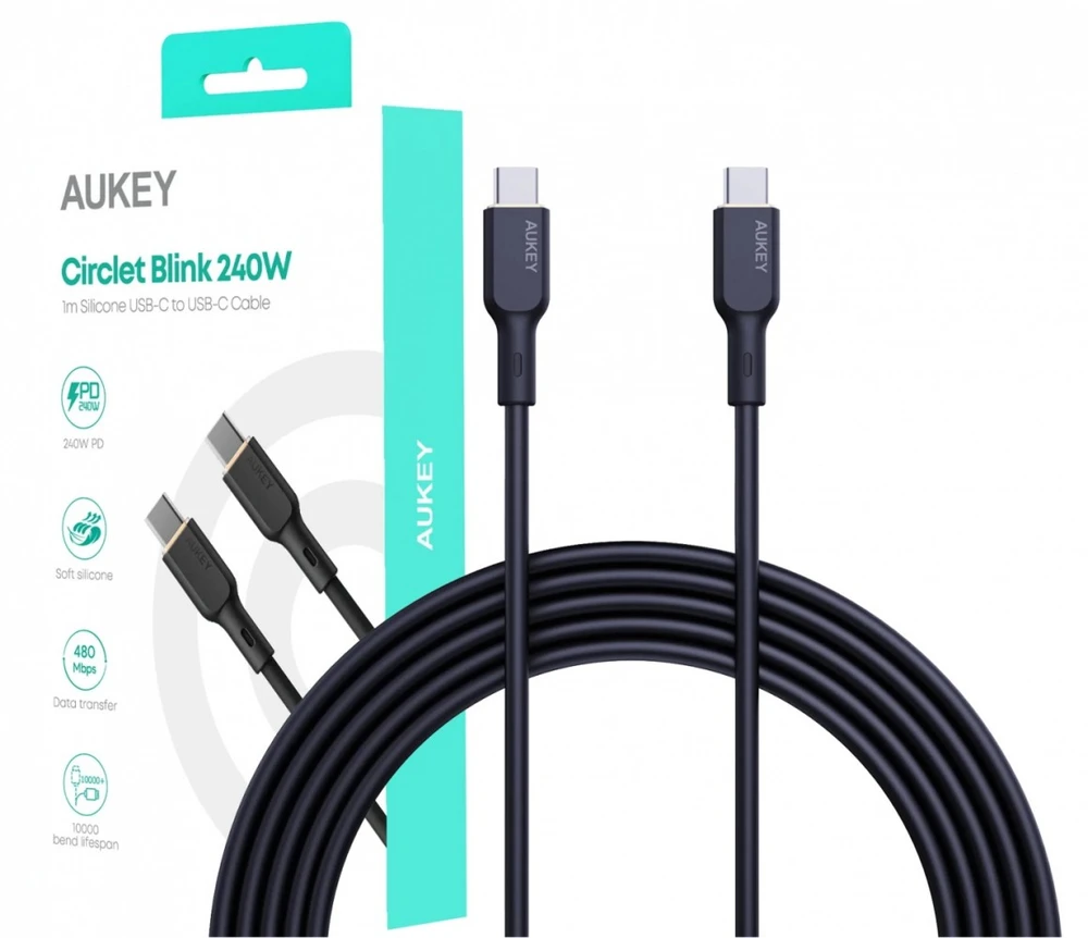 USB Laidas - Aukey CB-SCC241 240W 5A 20V Nailonas Juodas