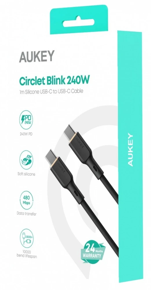 USB Laidas - Aukey CB-SCC241 240W 5A 20V Nailonas Juodas