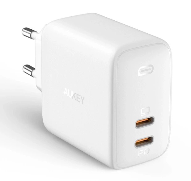 Aukey PA-B4 Baltas kroviklis jungiama į tinklą Omnia GaN 2xUSB C Power Delivery 3.0 65W 6A