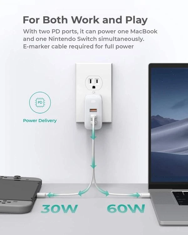 Aukey AUEKY Omnia Mix 3 PA-B6S Sieninis įkroviklis 1x USB 2x USB-C Maitinimo tiekimas 3.0 90W Baltas