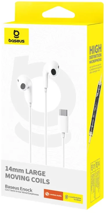 Baseus Ausinės su mikrofonu 1.1m (USB-C kištukas) Encok CZ17, baltos