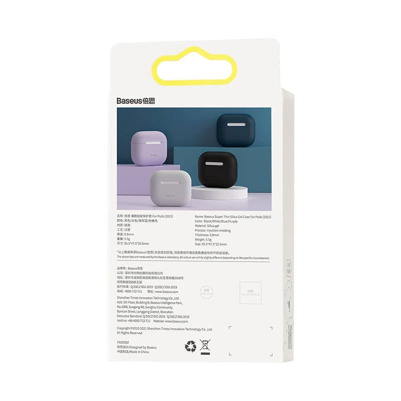 Ausinės Baseus itin plonas silikagelio dėklas, skirtas Apple AirPods 3 – baltas