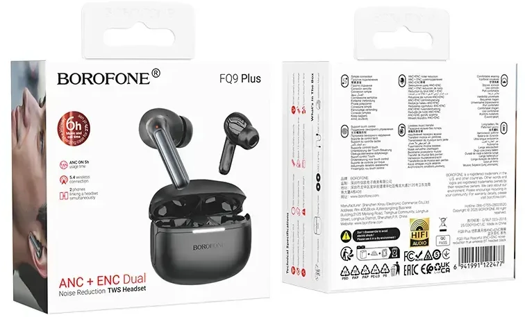 Ausinės Borofone TWS Bluetooth Earphones FQ9 Plus Peaceful ANC+ENC juodas