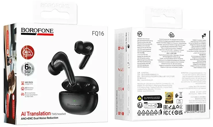 Borofone ausinės Bluetooth TWS FQ16 Star ANC+ENC smart AI juodos spalvos