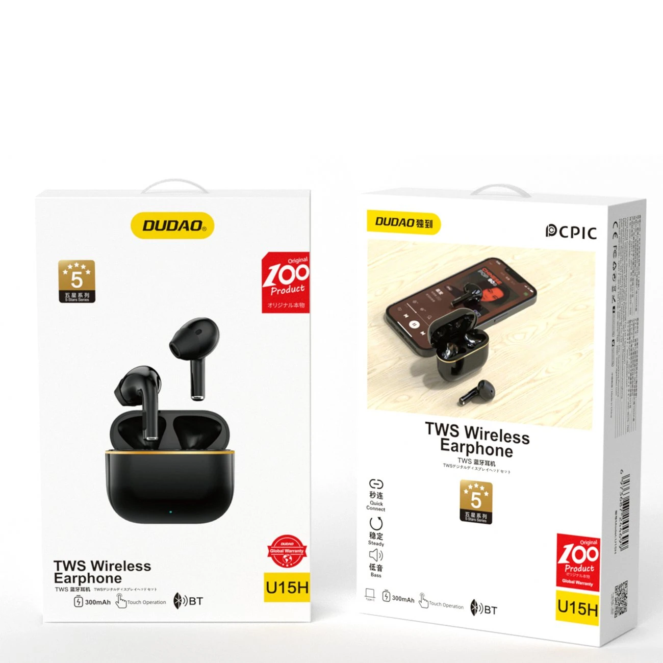 Dudao U15H TWS Bluetooth 5.1 belaidės ausinės juodos spalvos