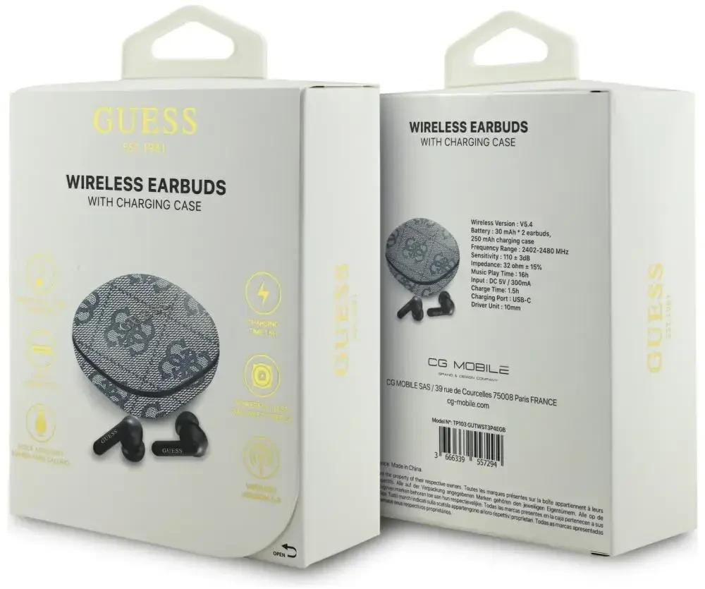 Guess PU 4G Metal Logo ENC TWS belaidės ausinės mėlynos spalvos