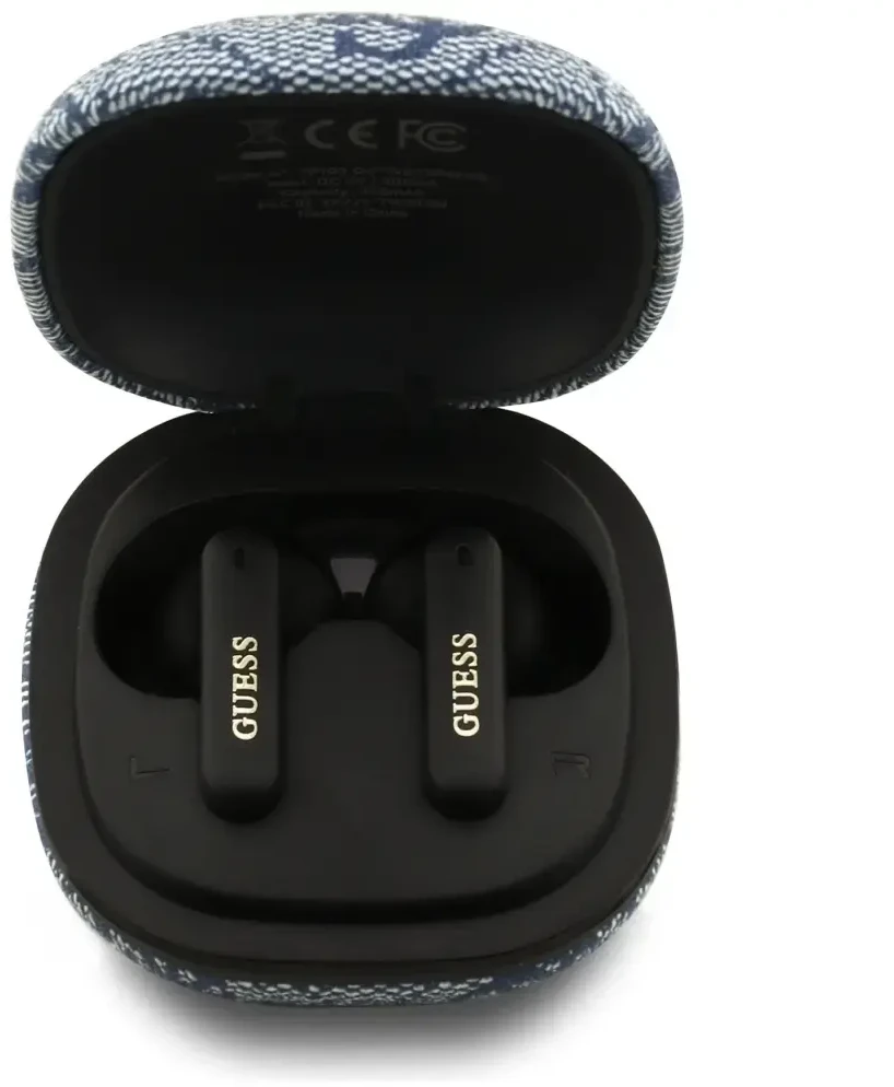 Guess PU 4G Metal Logo ENC TWS belaidės ausinės mėlynos spalvos