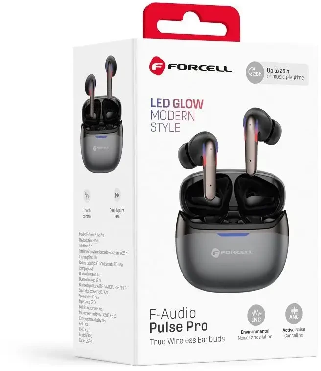 Ausinės Forcell F-Audio Pulse Pro ANC + ENC Belaidės In-Ear TWS Earbuds juodas