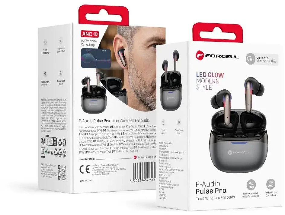Ausinės Forcell F-Audio Pulse Pro ANC + ENC Belaidės In-Ear TWS Earbuds juodas