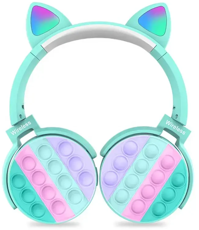 Ausinės Goodbuy belaidės headsets skirta kids | bluetooth 5.0 | LED cat ears | POP IT | mėlynas (pažeista pakuotė)
