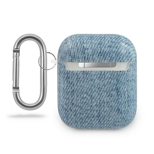 Guess apsauginis dėklas GUACA2TPUJULLB džinsų kolekcija AirPods 1/2 mėlyna