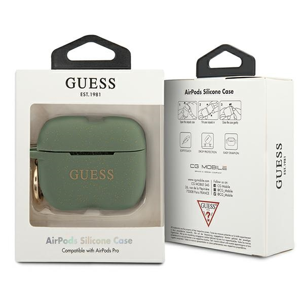 Guess Apsauginis dėklas GUACAPSILGLKA silikoninis Glitter, skirtas AirPods Pro žalias