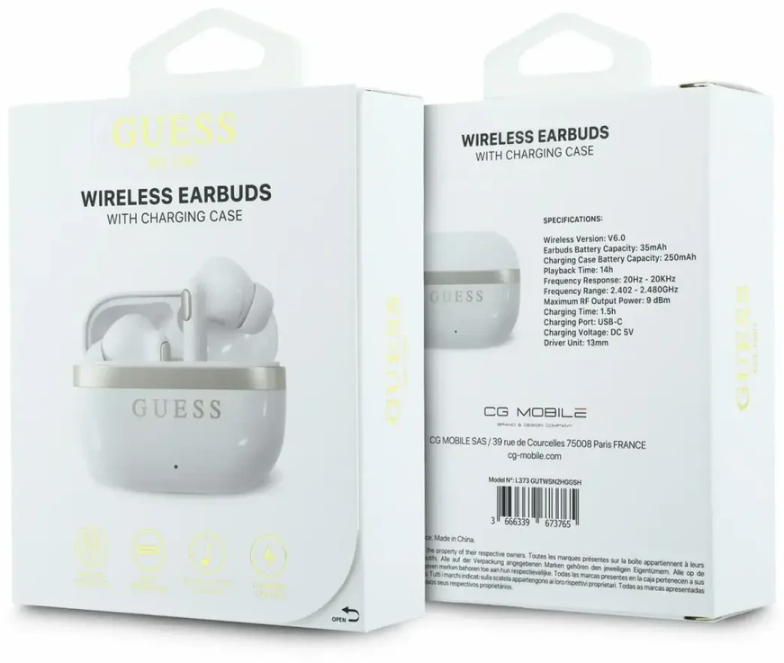 Ausinės Guess Auksinė Line Glossy Finish TWS Belaidės Earphones Baltas