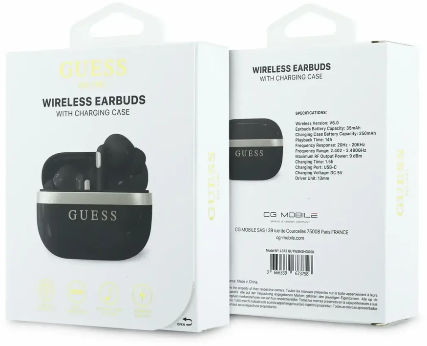 Ausinės Guess Auksinė Line Glossy Finish TWS Belaidės Earphones Juodas