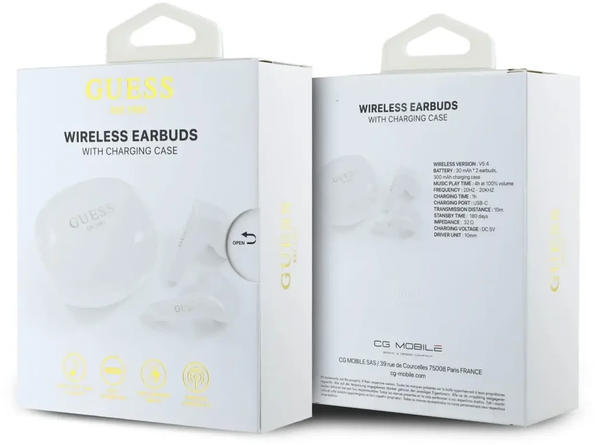 Ausinės Guess Glossy Classic Logo TWS Belaidės Earphones Baltas