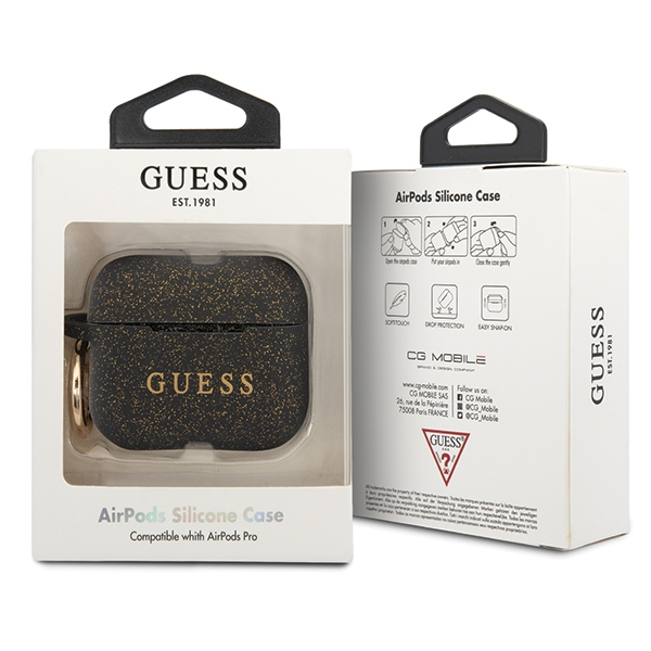 „Guess Ring“ silikoninis dėklas, skirtas „AirPods Pro“ – juodas ir auksinis
