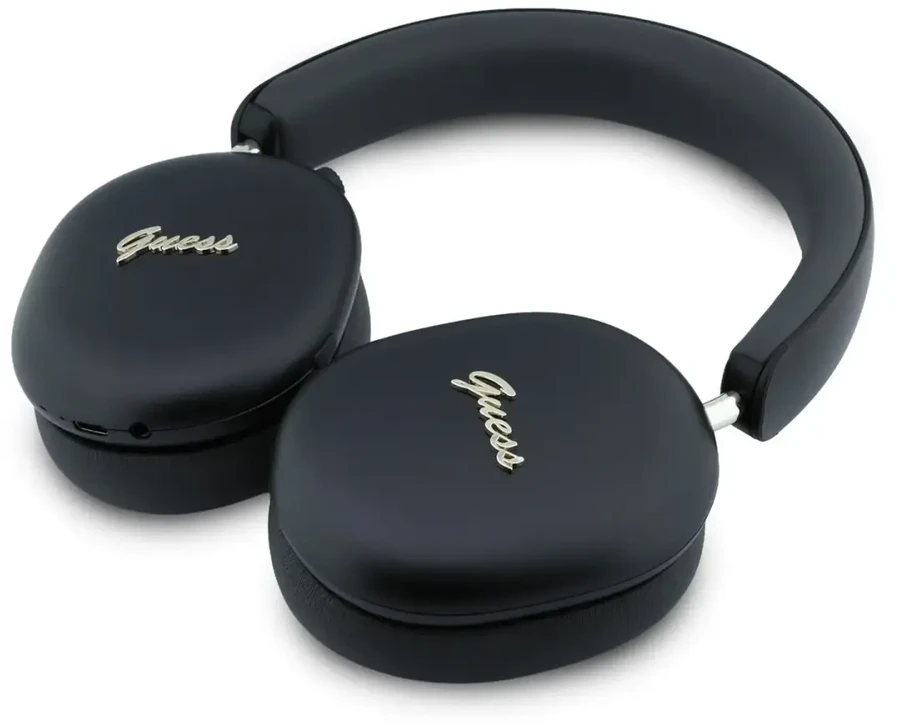 Guess Metallic Finish Auksinė Script Logo ENC belaidės ausinės juodos spalvos