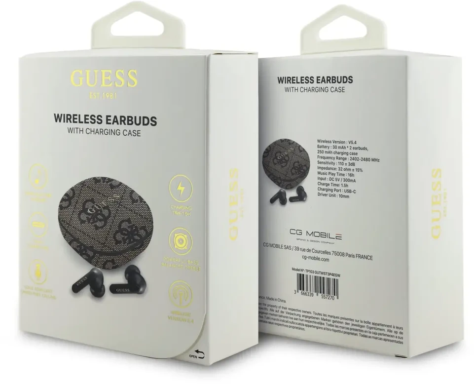 Guess PU 4G Metal Logo ENC TWS belaidės ausinės rudos spalvos