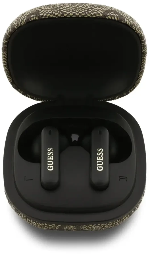 Guess PU 4G Metal Logo ENC TWS belaidės ausinės rudos spalvos