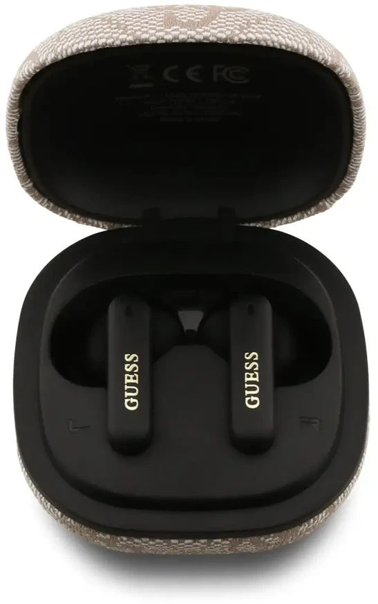 Ausinės Guess PU 4G Script Logo ENC TWS belaidės auisnės rožinės spalvos
