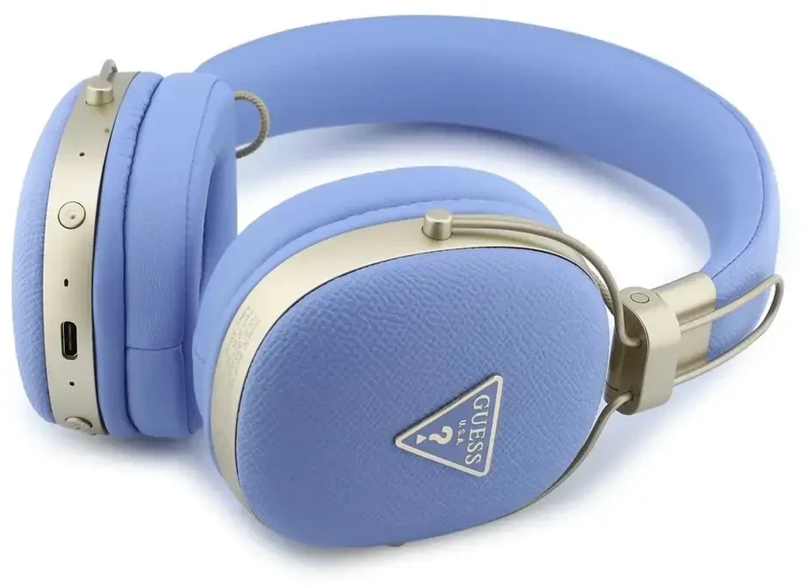 Guess PU Grained Triangle Auksinė Metal Logo ENC belaidės ausinės, mėlynos