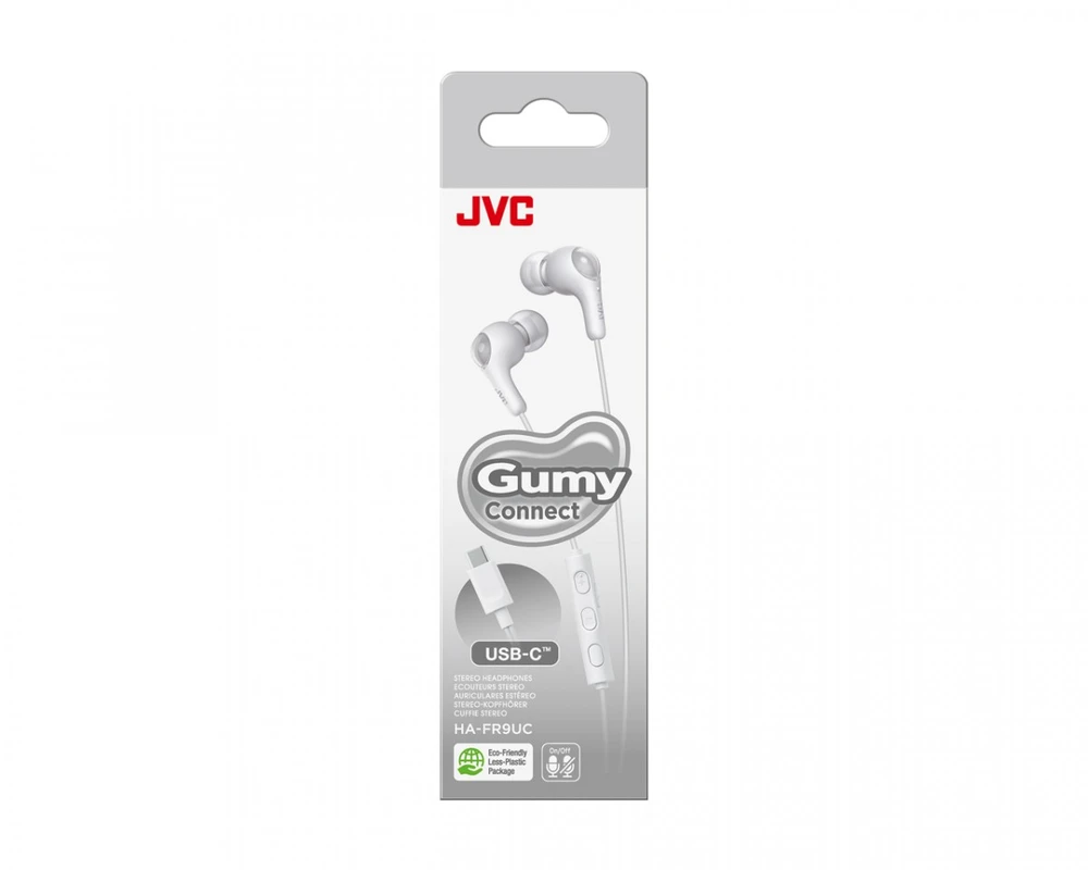 JVC Gumy USB-C ausinės pakuotėje