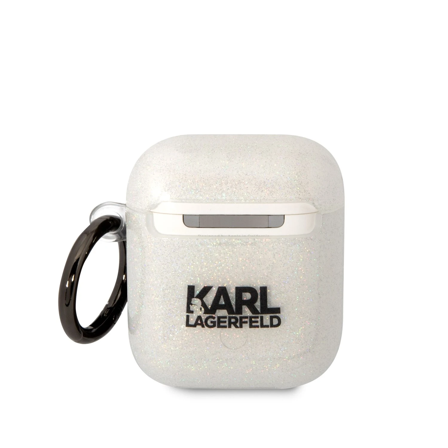 Karl Lagerfeld KLA2HNKCTGT Airpods 1/2 dėklas skaidrus Glitter Karl&Choupette