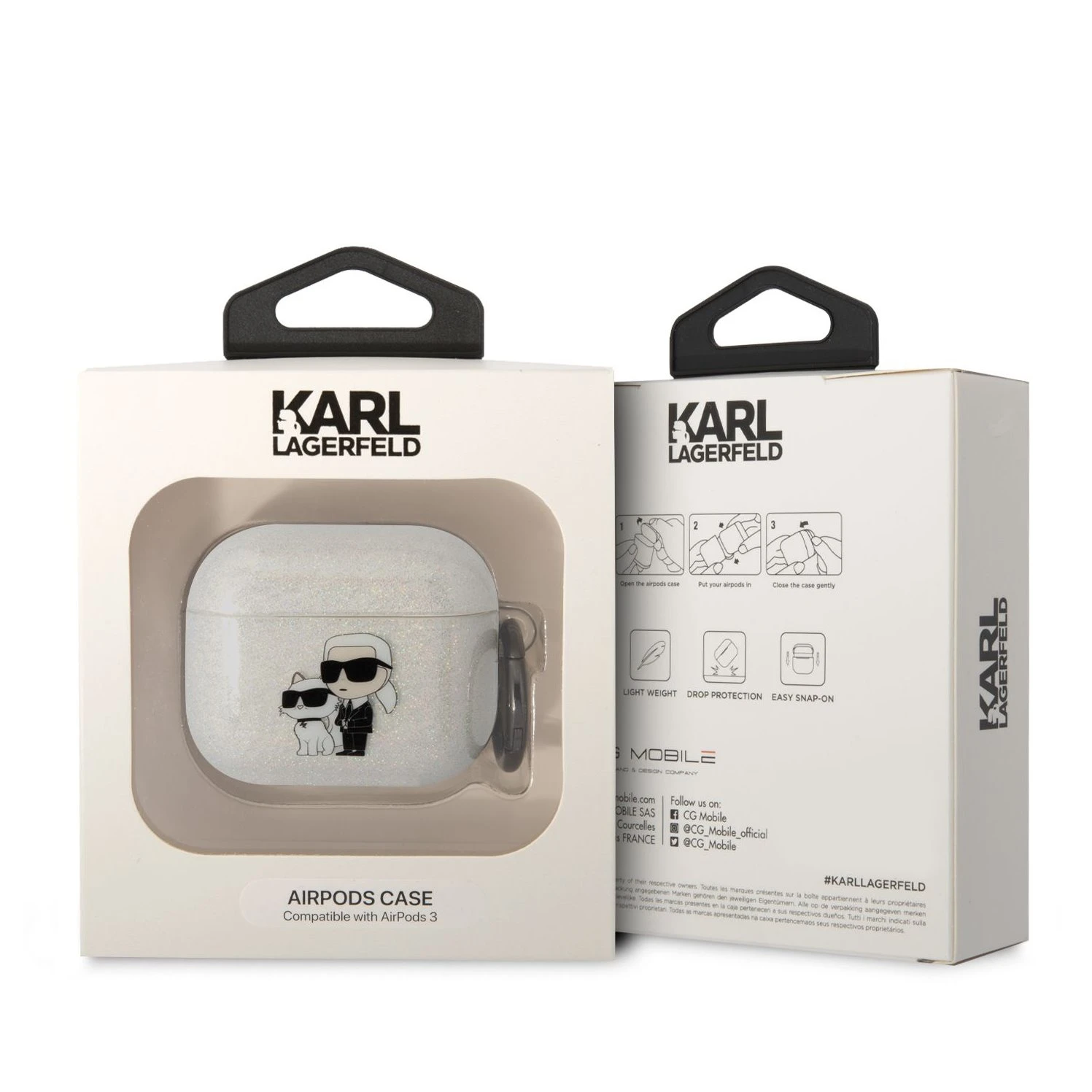 Karl Lagerfeld KLA3HNKCTGT Airpods 3 dėklas skaidrus Glitter Karl&Choupette
