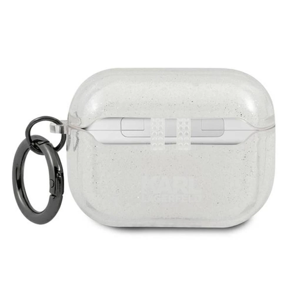 Karl Lagerfeld Karlo Lagerfeldo dėklas, skirtas "AirPods Pro" KLAPUKHGS sidabrinis blizgutis Karlo galva