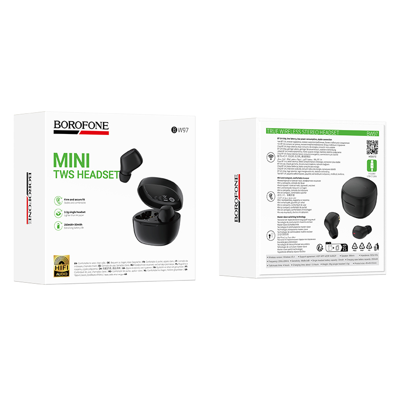 Borofone TWS Bluetooth ausinės BW97 Clear juodos spalvos