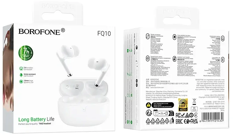 Oem Borofone TWS belaidės Bluetooth ausinės FQ10 Joyful baltos