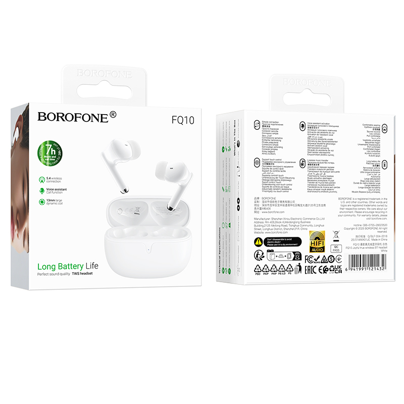 Borofone ausinės Bluetooth TWS FQ10 Joyful baltos spalvos